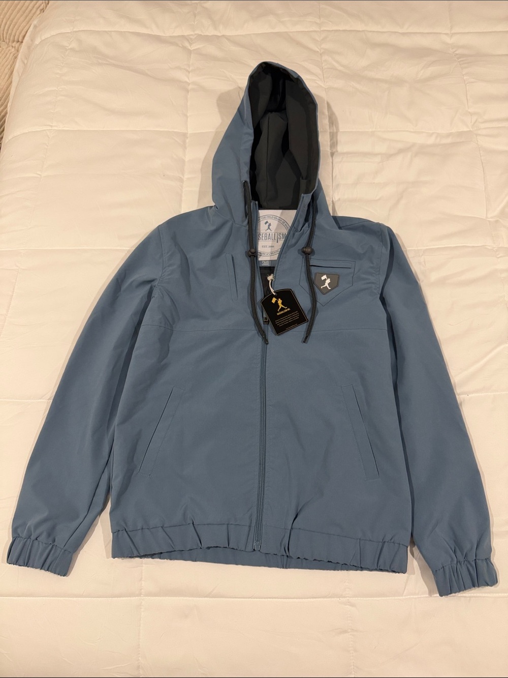 Baseballism Men’s Light Blue Hooded Full Zip Windbreaker Jacket Small